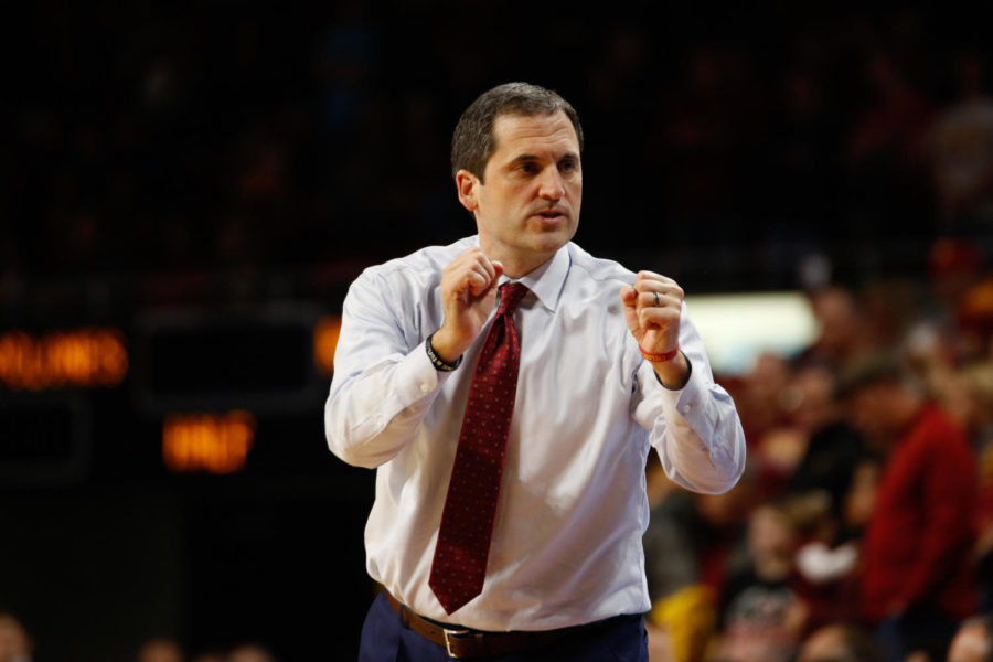 Steve+Prohm+celebrates+as+time+expires+during+Iowa+States+70-52+win+over+No.+8+Texas+Tech.%C2%A0