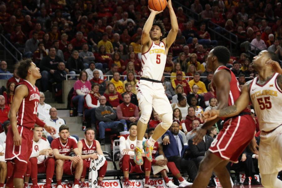 Iowa State freshman Lindell Wigginton takes a mid-range jumper during the first half against Oklahoma on Feb. 10.