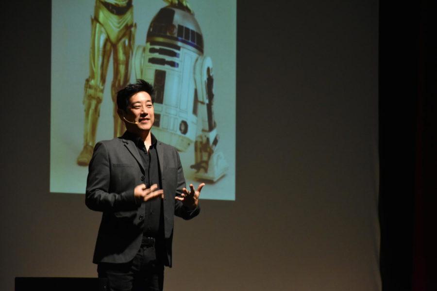 Grant Imahara shares stories from his careers in various industries at his lecture for Engineers Week on February 22, 2018.