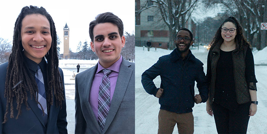 Julian Neely and Juan Bibiloni (left) and Benjamin Whittington and Jocelyn Simms (right) are running for president and vice president of the Student Government.