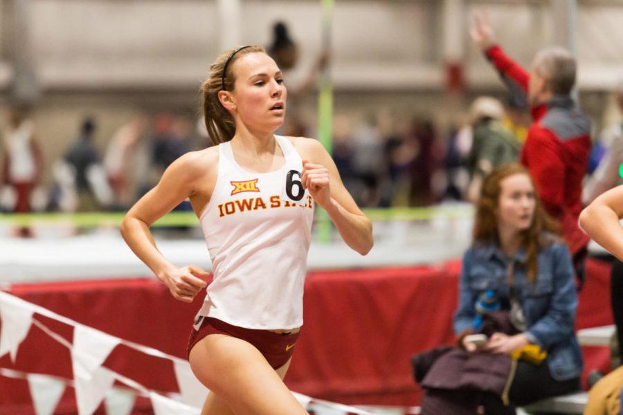 Senior+Evelyne+Gauy+compete+in+the+womens+mile+during+day+two+of+the+Iowa+State+Classic+Feb.11+in+Lied+Recreation+Athletic+Center.