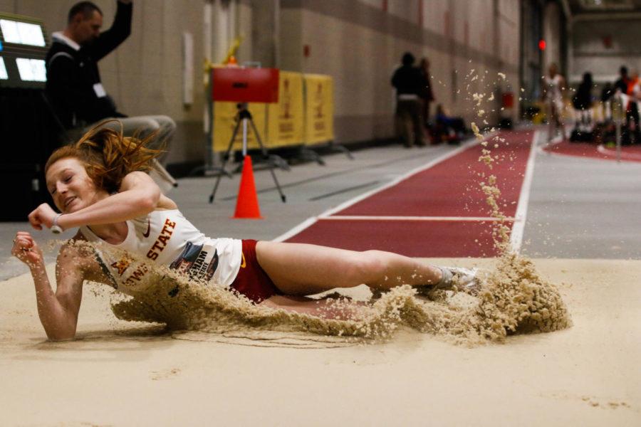 Iowa State junior Emma Whigham competes in the long jump portion of the women's pentathlon. Whigham finished 12th in the long jump at the Big 12 Indoor Championships. 