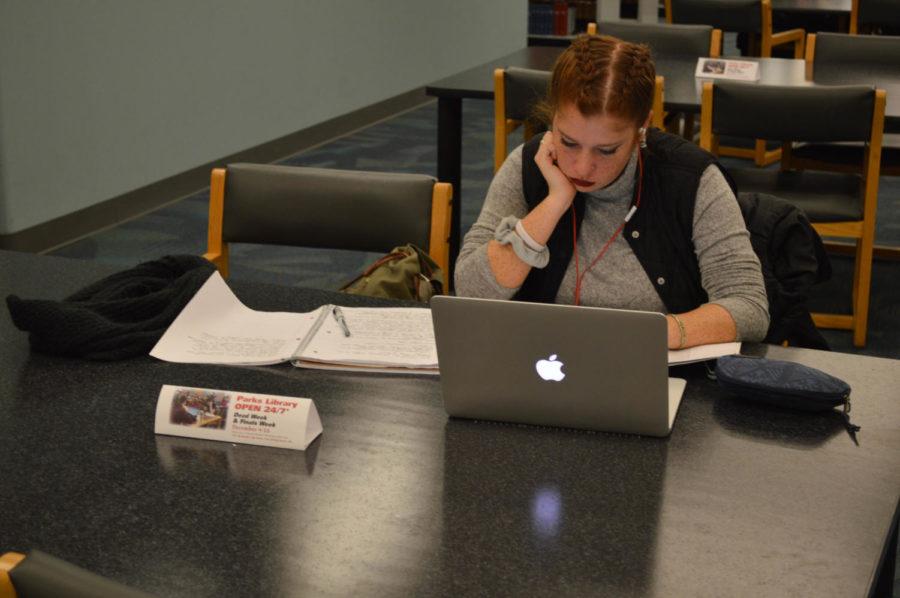 Annie Edelman, sophomore in journalism, studies at Parks Library on Dec. 2. 2016. 