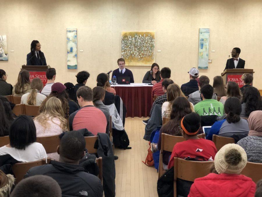 Julian Neely and Benjamin Whittington, both candidates for Iowa State student body president, participated in a debate in the Memorial Union on Monday.