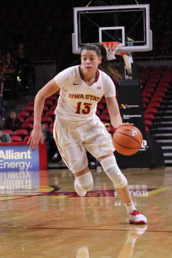 Sophomore Adriana Camber moving in to take her shot against the TCU Horned Frogs at the Hilton Coliseum on Jan. 30. 