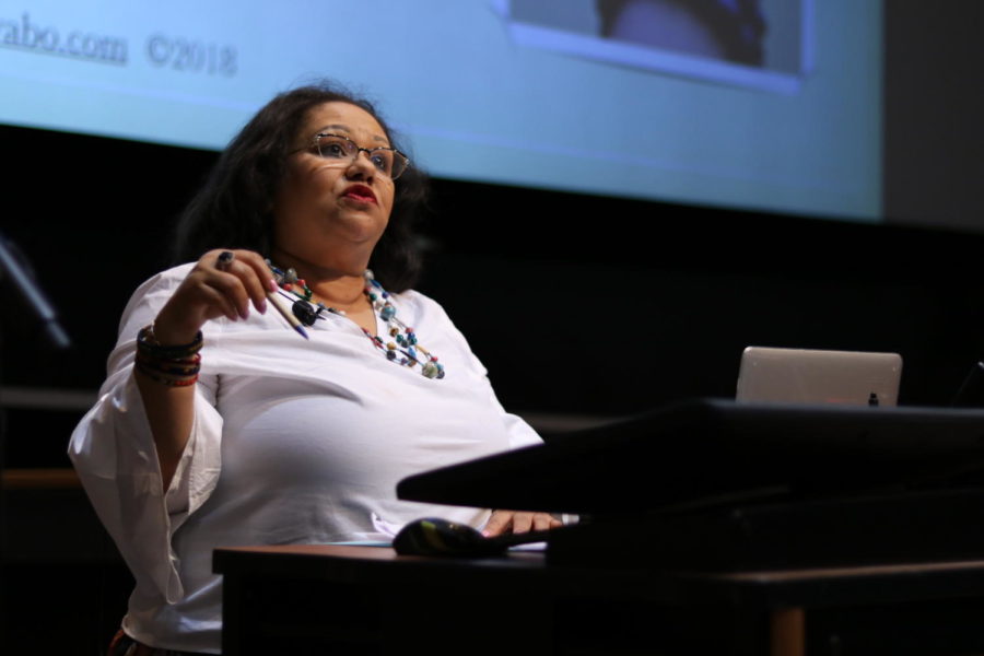 Iyabo Onipede gives a speech about diversity in the Howe Hall Alliant-Lee Liu Auditorium on March 7, 2018. Onipede is a graduate of the Georgetown University Law School and practiced for 20 years before becoming a life coach. She works with leaders to help identify and develop leadership skills. 