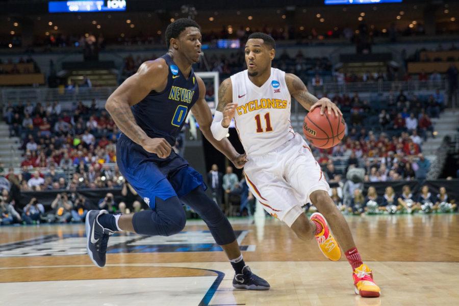 Monte Morris drives towards the basket during a game against the Nevada Wolf Pack, March 16, 2017 in Milwaukee, Wisconsin. The Cyclones won 84-73.