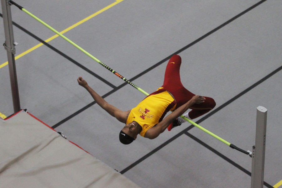 Freshman high jumper Jalen Ford jumps during the indoor Big Four Dual on Jan. 24. Ford recorded a jump of 2.05 meters during the event.