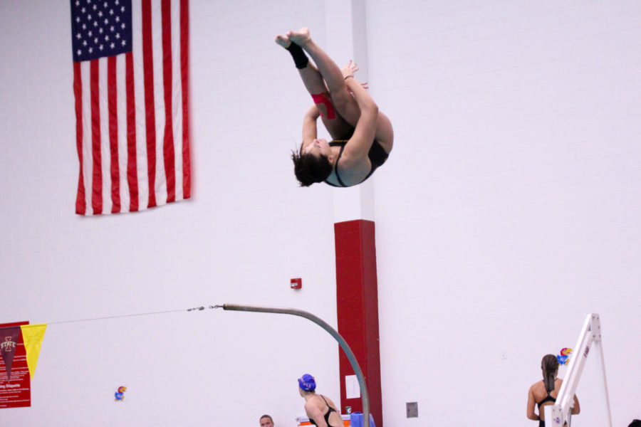 An Iowa State Diver competing during their dual meet against the University of Kansas on Feb. 2, 2018 at Beyer Hall. 