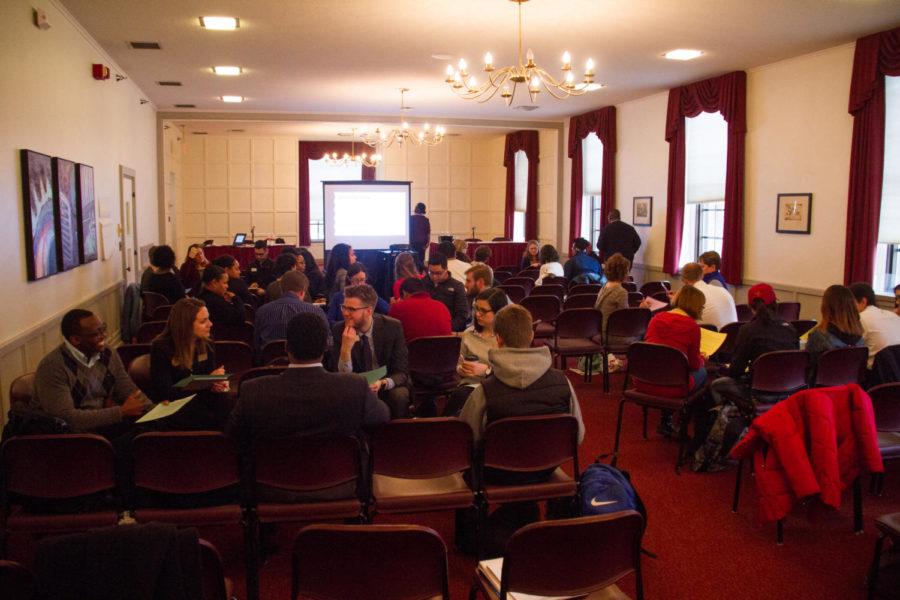 Dr. Kurt Earnest, Residence Life Coordinator, talks about students of color and their lives living on campus during an ISCORE lecture March 3 in the Memorial Union.