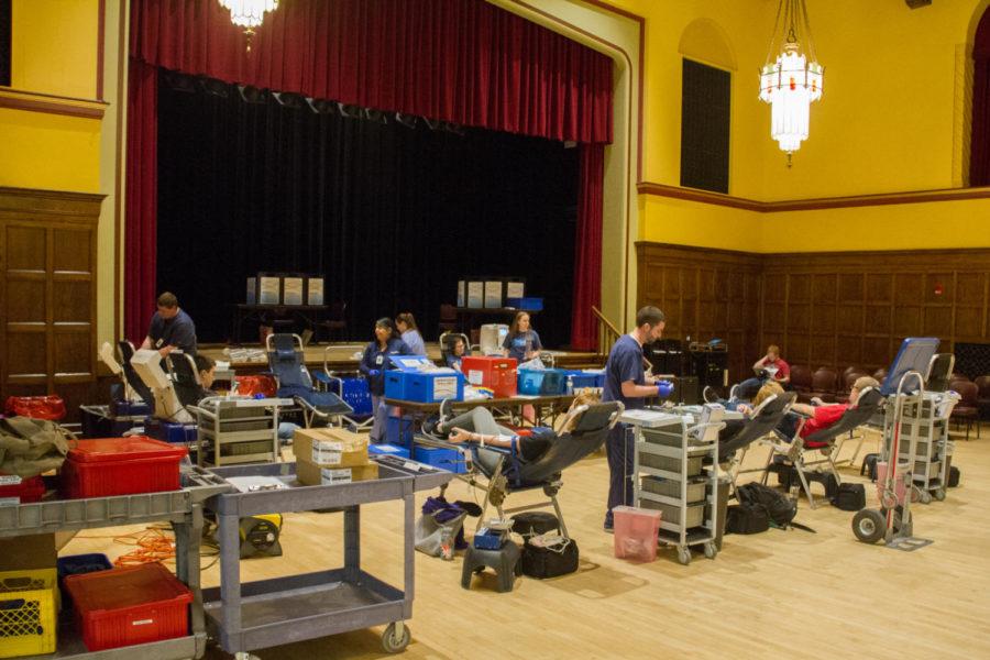 Students and staff give blood during the ISU Spring Blood Drive, March 6 in the Memorial Union. The drive, partnered with the American Red Cross, Life Serve and the Mississippi Valley Regional Blood Center, aim to help save countless lives via blood donation.