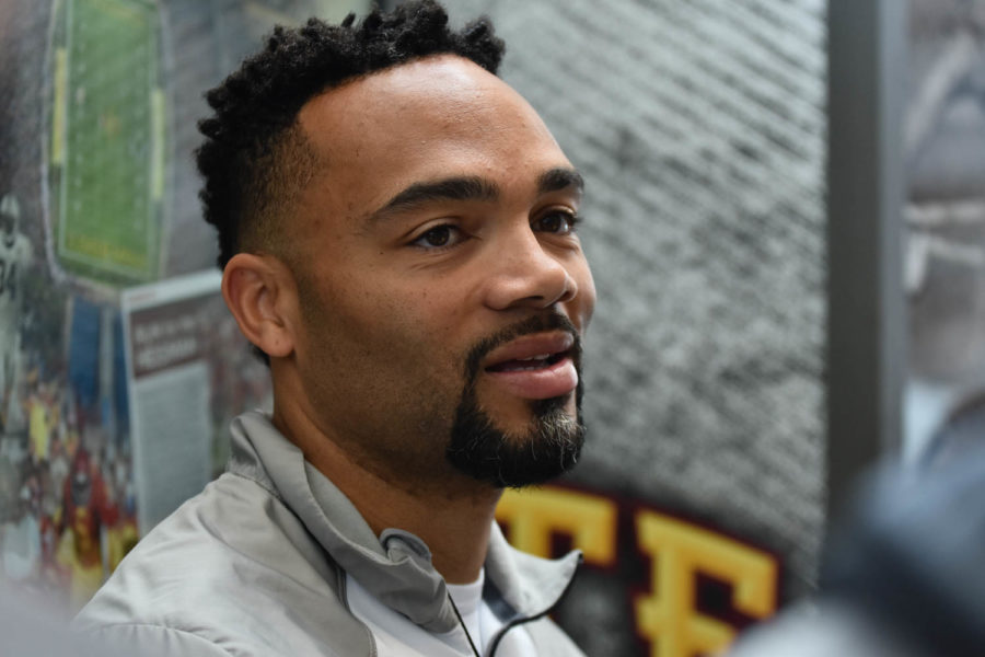 Former Iowa State quarterback Seneca Wallace attended the spring football game at Jack Trice Stadium on April 16. Wallace is known for The Run which landed him as a candidate for the Hesiman Trophy in 2002.