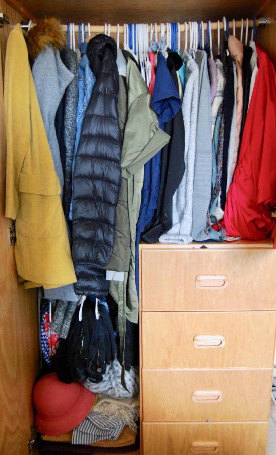 Leave coats for the left and sweaters on the right of the closet