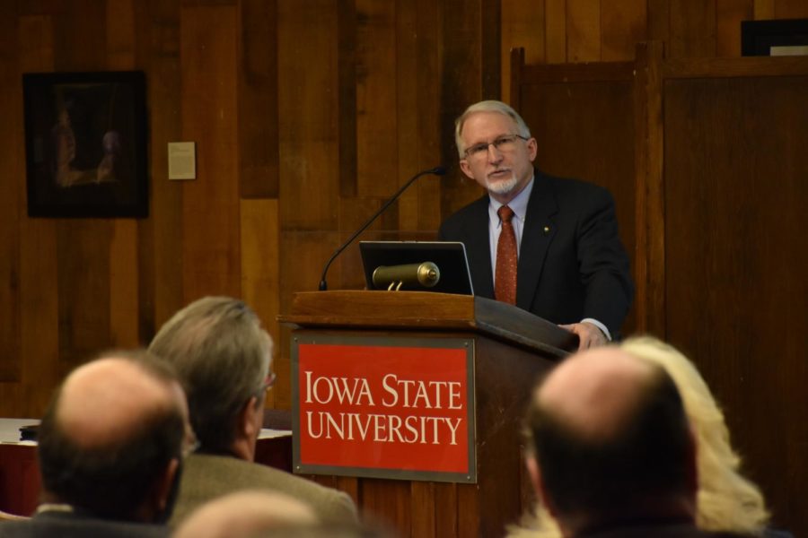 Interim Vice President for ISU Extension and Outreach John Lawrence spoke at an open forum on Feb. 28, 2018 for his shot at the full time position. 