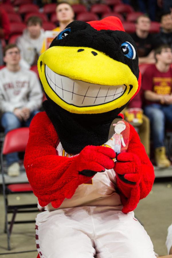 Flat Noah hung out with Cy during the Iowa State vs Oklahoma State senior night basketball game Feb. 27 in Hilton Coliseum.