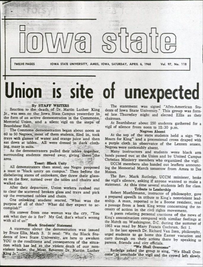 Written by the staff writers for the student newspapers, the article states how  student journalists covered the multiple active demonstrations on campus the day after Kings assassination in Lorraine Motel in Memphis, Tennessee.