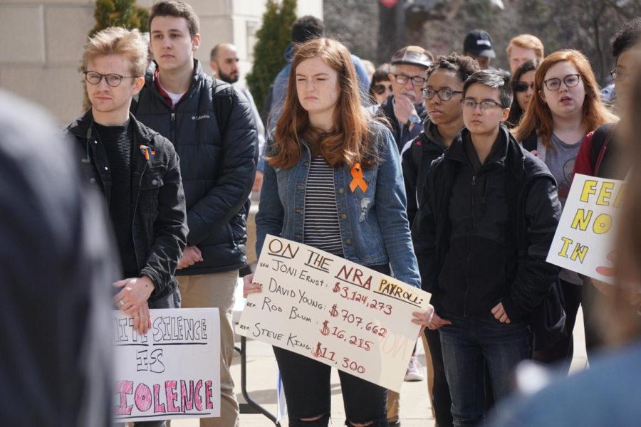 Students who put together the walk out in honor of the Parkland shooting and other national shootings made posters for themselves and others to use on April 20th. Students gathered in the morning in the Free Speech Zone on campus (in front of Parks Library) to speak to each other about gun violence. 