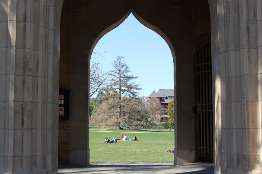 Iowa State students relax on central campus enjoying the nice weather on April 25.