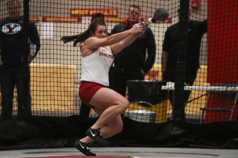 Iowa State senior Tessa Krempel competes in the womens weight throw during the Iowa State Classic on Feb. 9, 2018.