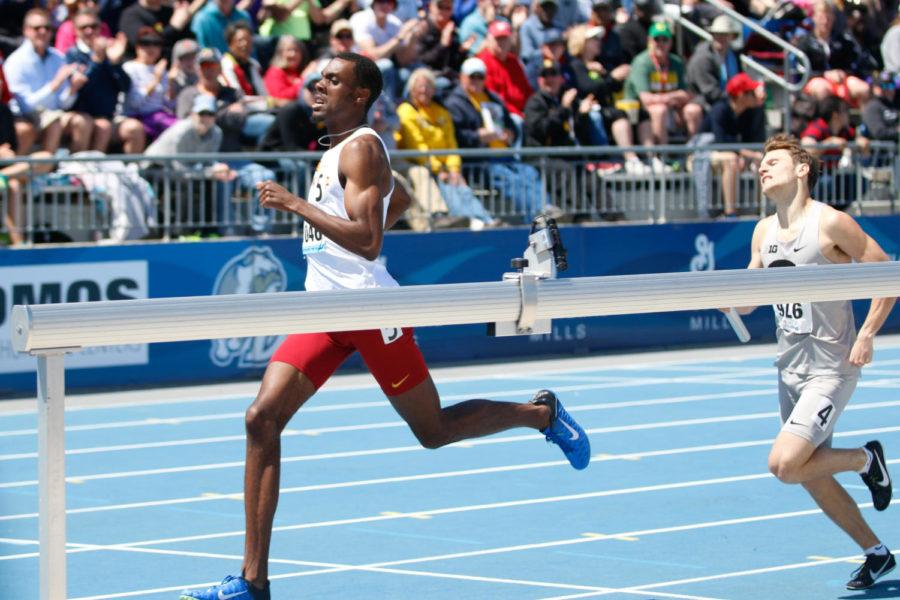 Iowa State sophomore Roshon Roomes closes the race for the Cyclones in the Sprint Medley at the Drake Relays. Roomes and the Cyclones edged out Iowa for first place.
