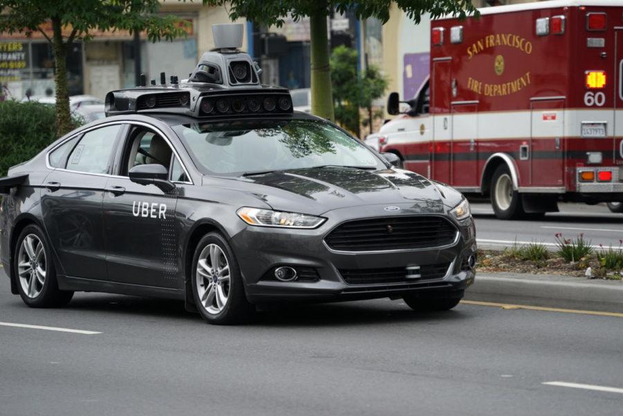 A self-driving Uber prototype in San Francisco, California. 