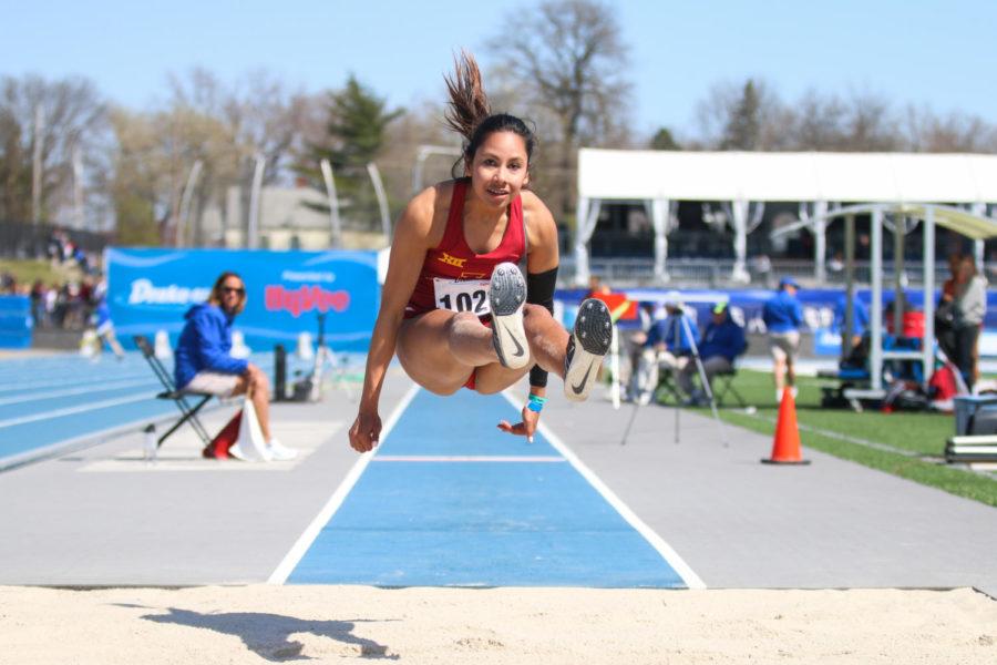 Iowa State's Jhoanmy Luque competes in the triple jump at the Drake Relays in Des Moines on April 28, 2018. Luque won with a personal record of 44 feet-11 inches.  