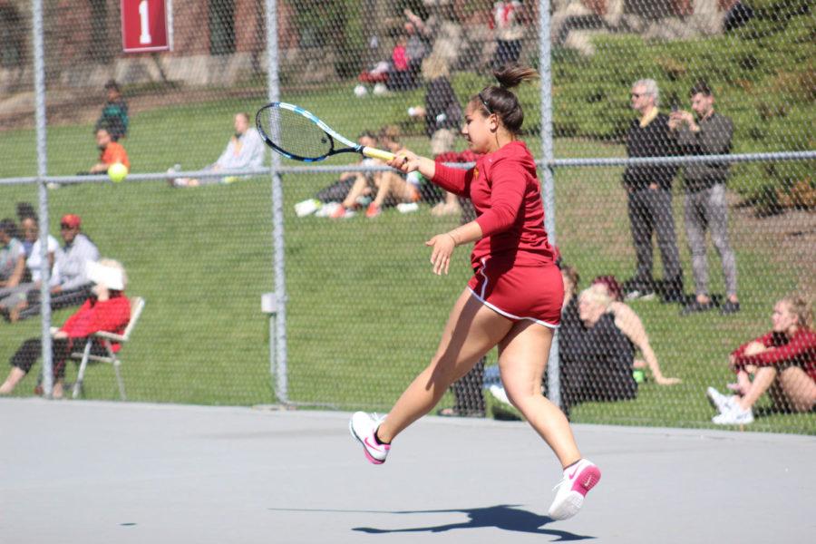 Sophomore Erin Freeman played for Iowa State Tennis on April 23. Freeman went 2-6 against Vladica Babic of OSU. Cyclones fell 0-4 against Oklahoma. 