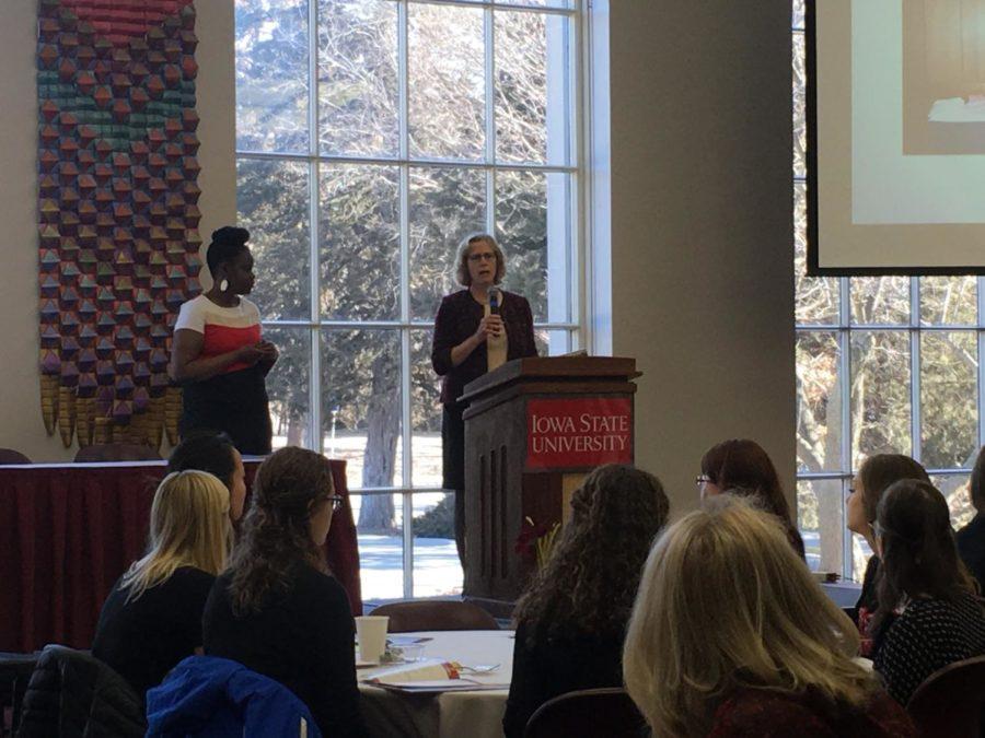 Ann Oberhauser, director of the womens and gender studies program, welcomed participants to the women, gender, and sexuality studies student conference and also introduced Wendy Wintersteen. 