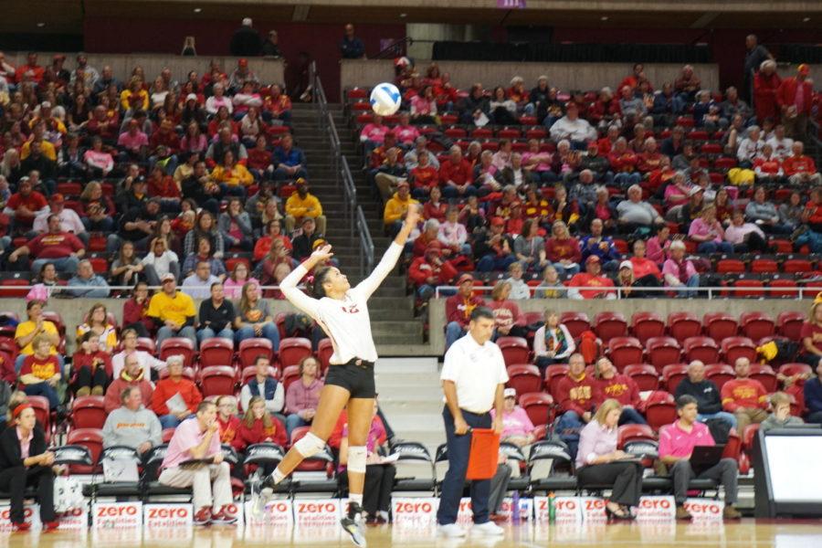 Iowa States womens volleyball team showed off their skills on October 28th when they defeated KU 3-1.