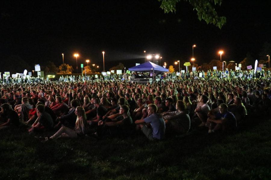Students gather on the lawn in-between Hilton Coliseum and Stephens Auditorium on Aug. 24 for the SALT Company kickoff.