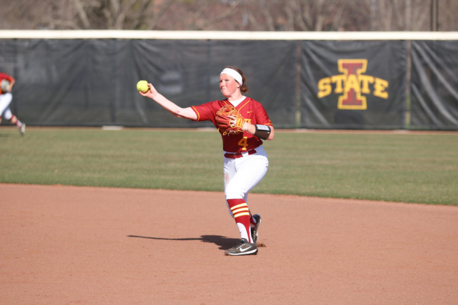 Iowa+States+Sydney+Stites+fields+a+ball+from+second+base+during+the+Cyclones+4-2+win+over+Iowa+in+the+Cy-Hawk+Series.