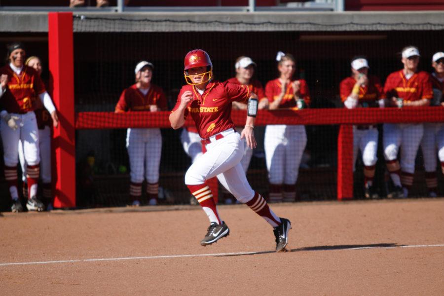 Sydney Stites runs home for a score during the Cyclones 4-2 win over Iowa in the Cy-Hawk Series.