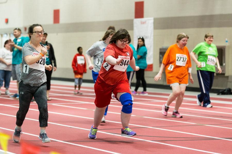 Iowa Special Olympic Athletes compete in one of the many track events during the summer games in Leid Recreation Center May 18. 