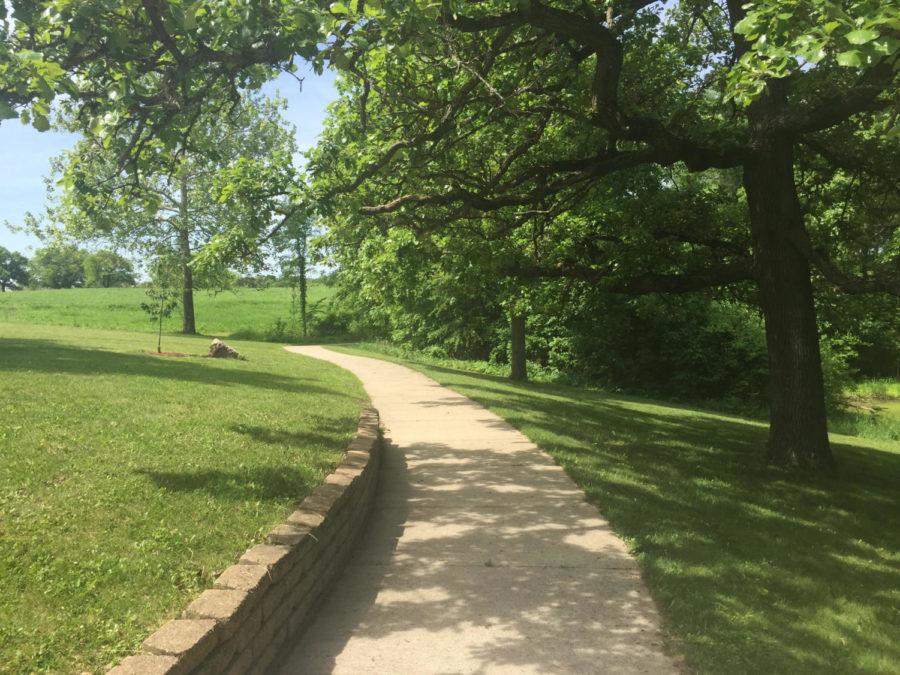 One of the sidewalks that leads down to the lake at McFarland Park. 