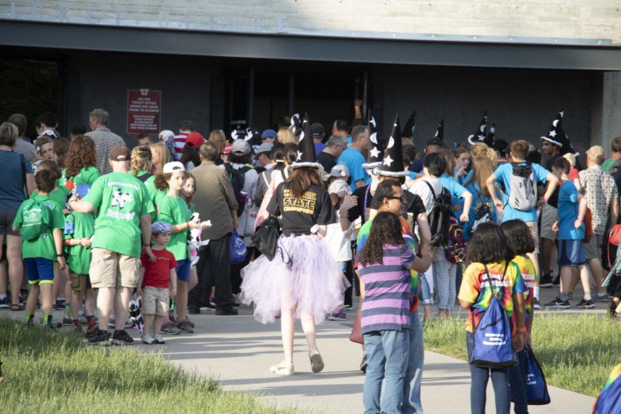 People from around the world gather outside of Hilton Coliseum on May 23 for the Opening Ceremonies of the Odyssey of the Mind World Finals.