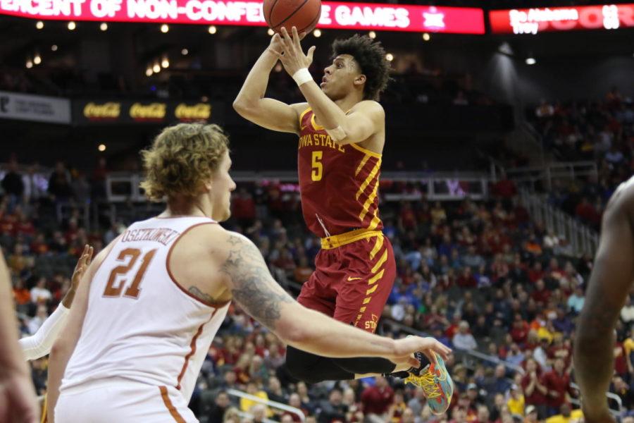 Iowa State freshman Lindell Wigginton rises up to shoot during the second half against Texas in the Big 12 Championship. The Cyclones lost, 68-64.