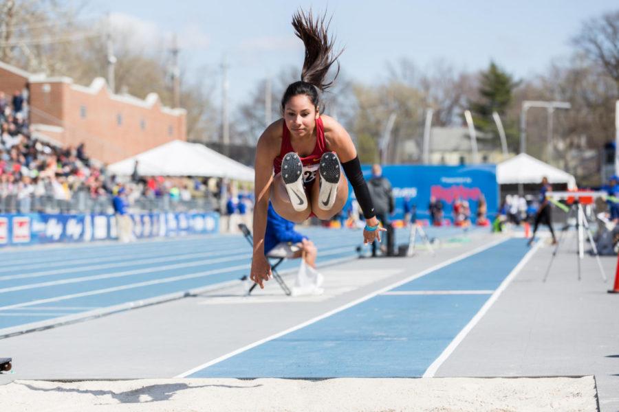 Iowa States Jhoanmy Luque competes in the triple jump during the last day of the Drake Relays in Des Moines on April 28, 2018. Luque won with a personal record of 44 feet-11 inches.   
