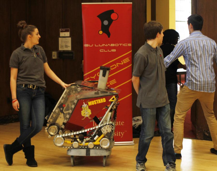 The ISU Lunabotics Club showcases one of their robots at ClubFest Jan. 18.  More than 100 clubs had booths representing their organization/club/group.  