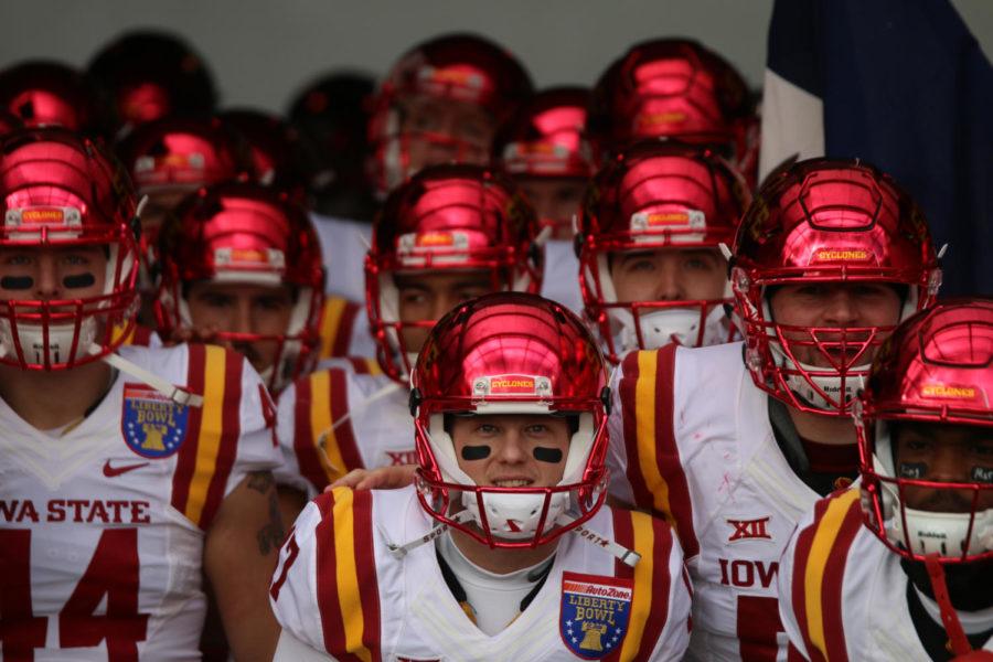 Members of the Iowa State football team prepare to run out of the tunnel before the 59th Annual AutoZone Liberty Bowl in Memphis, Tennessee on Dec. 30, 2017. The Cyclones defeated the Memphis Tigers 21-20.