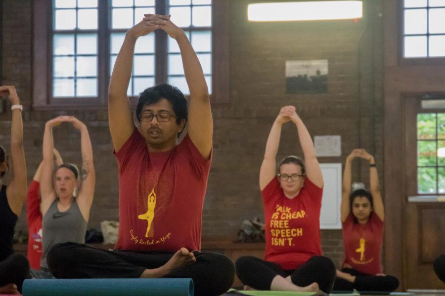 The community was invited to participate in a free event to celebrate the International Day of Yoga in State Gym on Thursday June 21, 2018. Several different instructors guided about 30 participants through a yoga session lasting over an hour.