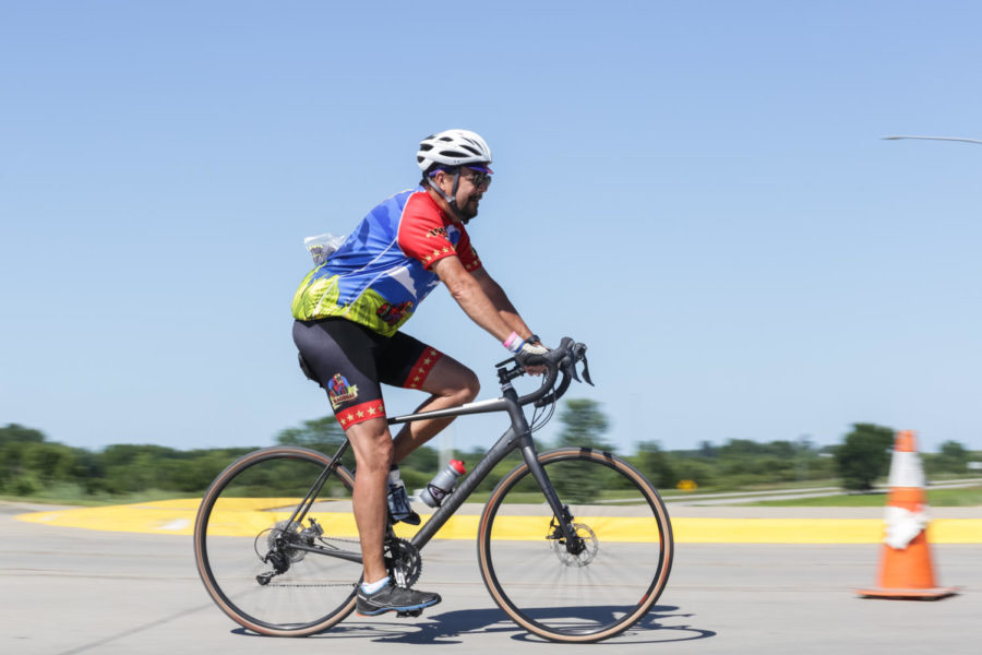 RAGBRAI Bikers arrive in Ames July 24 at the corner or Mortensen Road and South Dakota Ave. the first biker arrived alone around 8:15 but was followed by a steady stream of bikers thought out the rest of the day.