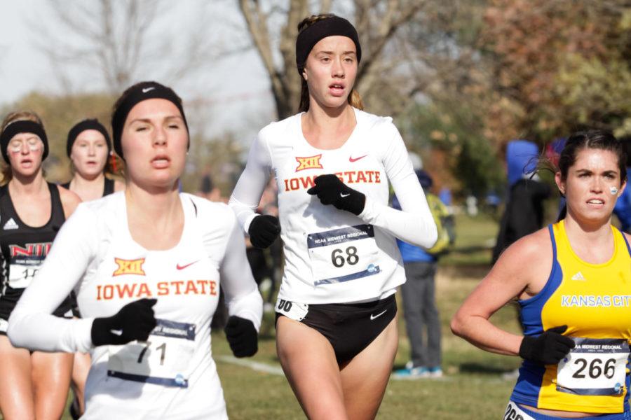 Members of the Iowa State Womens Cross Country Team run during the NCAA Midwest Regional Meet Nov. 10. As a team the Cyclones placed first.  