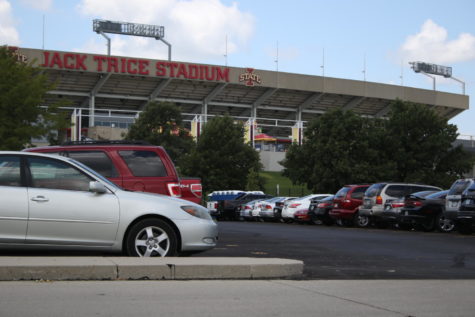 Cars sit parked outside Jack Trice Stadium on Aug. 30, 2017, where the incident Saturday took place.