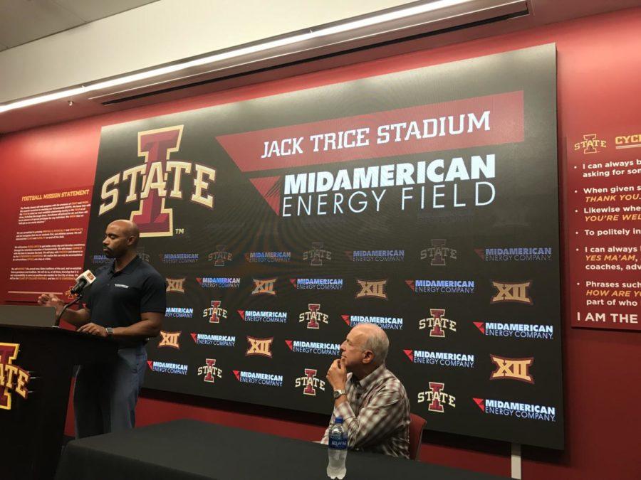 The new signage for MidAmerican Energy Field at Jack Trice Stadium, unveiled Wednesday at Bergstrom Football Complex.