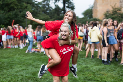 Members of the Delta Gamma sorority pose for a photo during Bid Day held on Central Campus Aug. 16. 