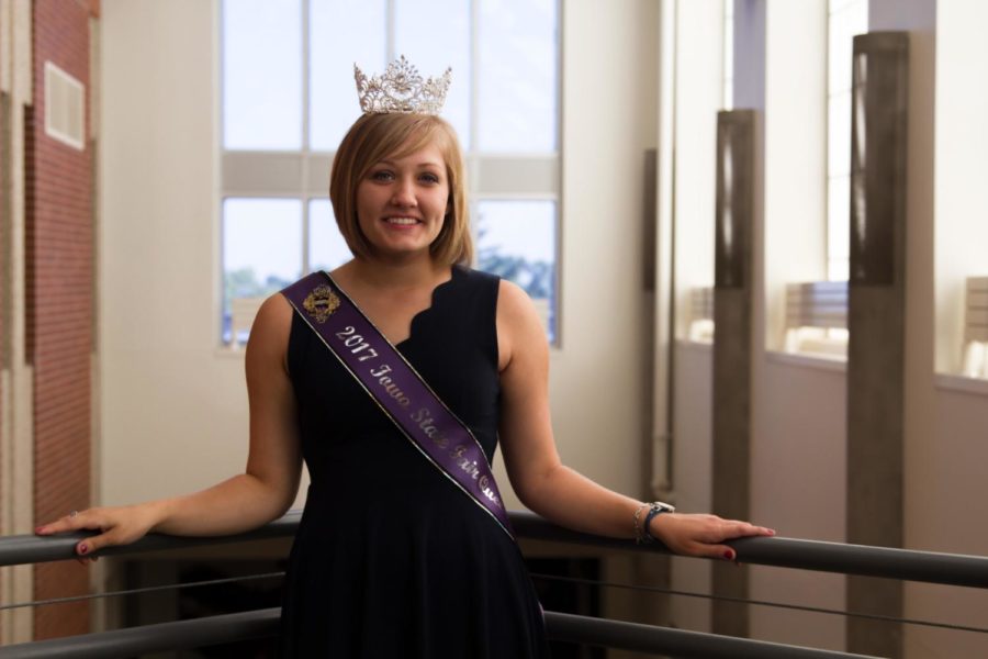 Jacqueline Erhlich, 2017 Iowa State Fair Queen, poses in Kildee Hall on Aug 22.  