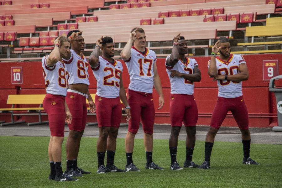 Iowa State players have some fun during the 2018 Media day on Aug. 7.