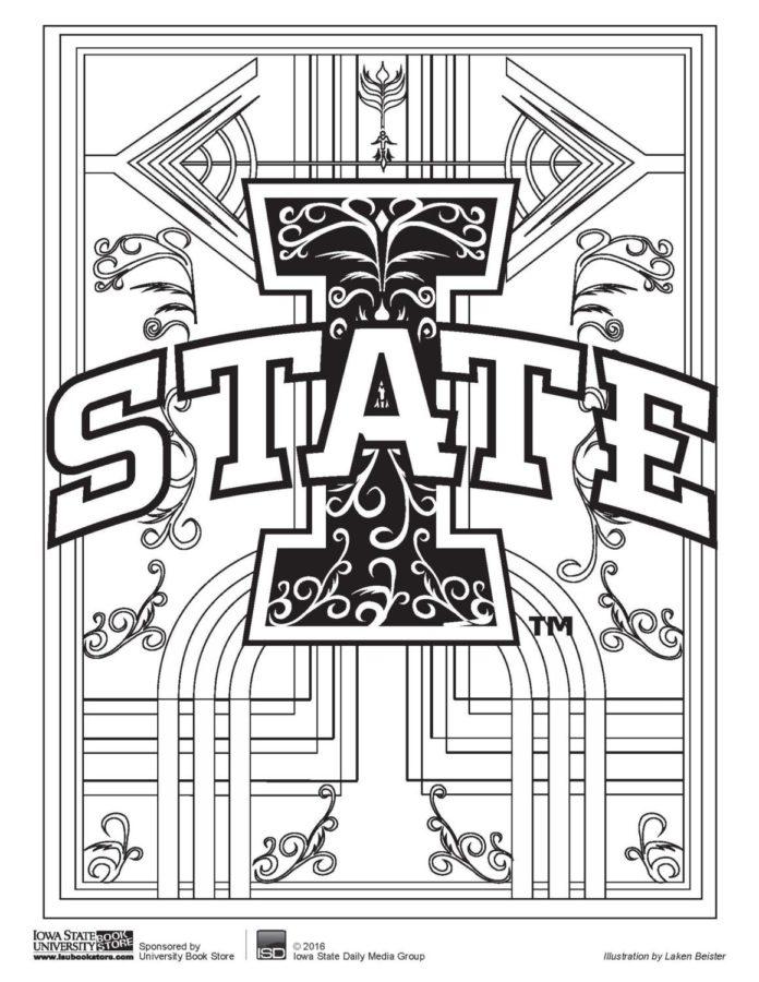 A coloring page featuring the Iowa State logo