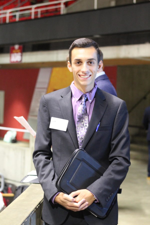 Junior in management information systems Lucas Minutillo attends Wednesdays Business, Industry and Technology Career Fair for his third year in a row. 
