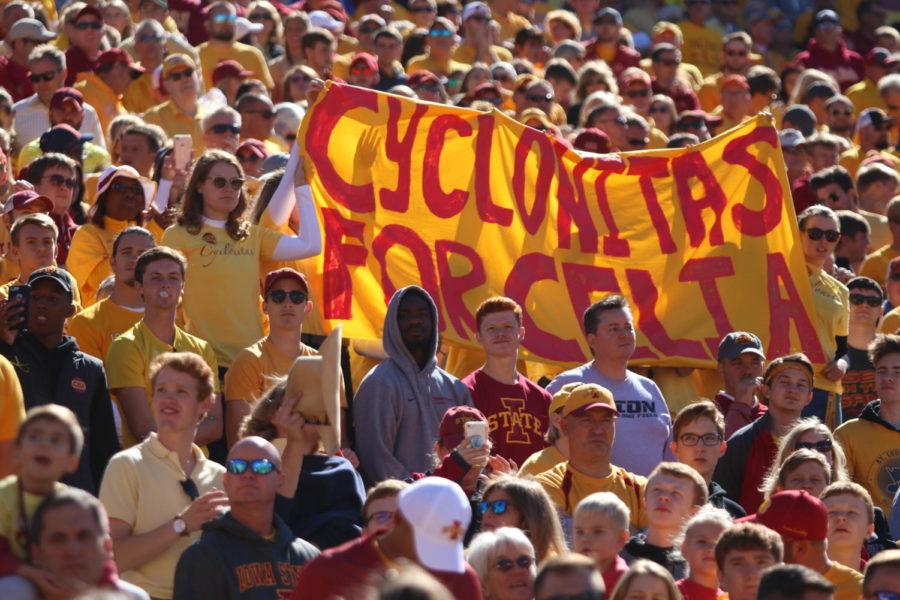 Before the football game against University of Akron on Sept. 22, a video tribute was shown honoring Celia Barquin Arozamena. Members of the audience participated in a moment of silence to remember the Cyclone gold athlete at Jack Trice Stadium. The crowd was filled with yellow as that was Barquin Arozamena’s favorite color.